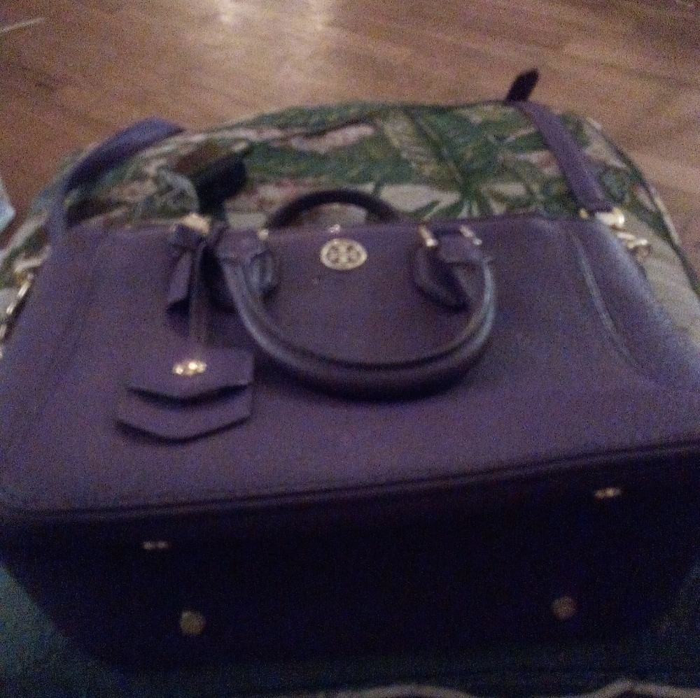 Tory Burch Robinson Mini Square Satchel- Deep Rich Purple Leather